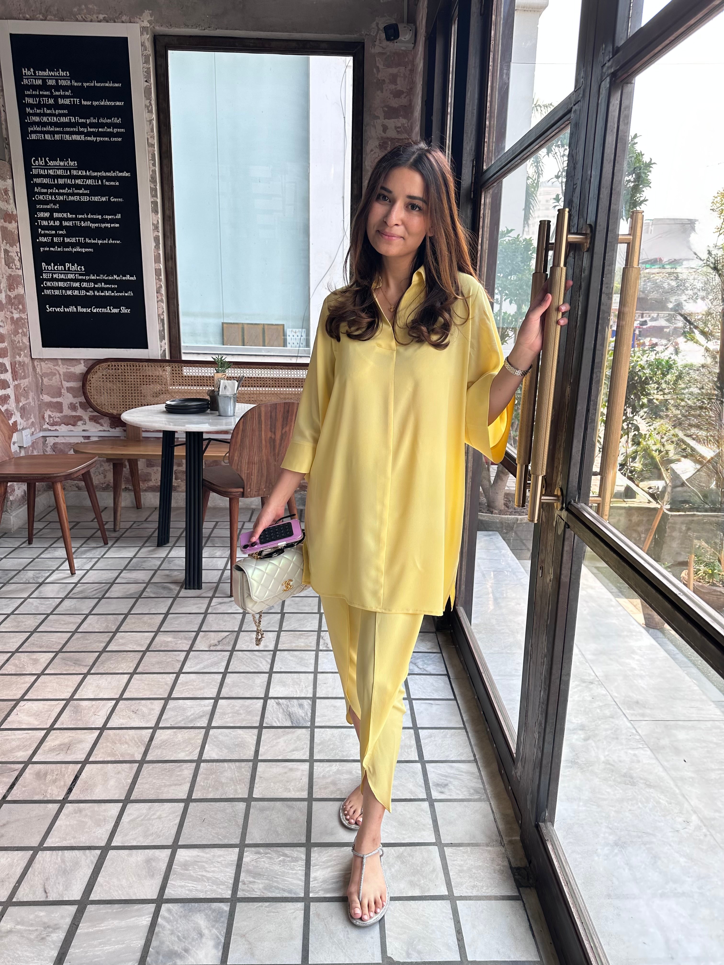 Butter Yellow Toby Tunic with Tulip Shalwar