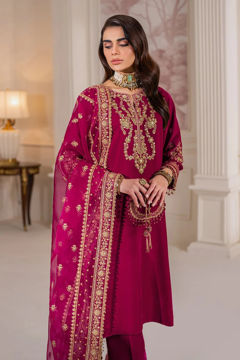 Baroque Luxury Velvet Embroidered Unstitched 3 Piece PR-1020