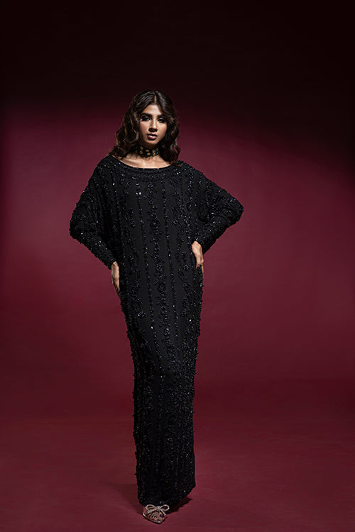 Black Self Embellished Kaftan