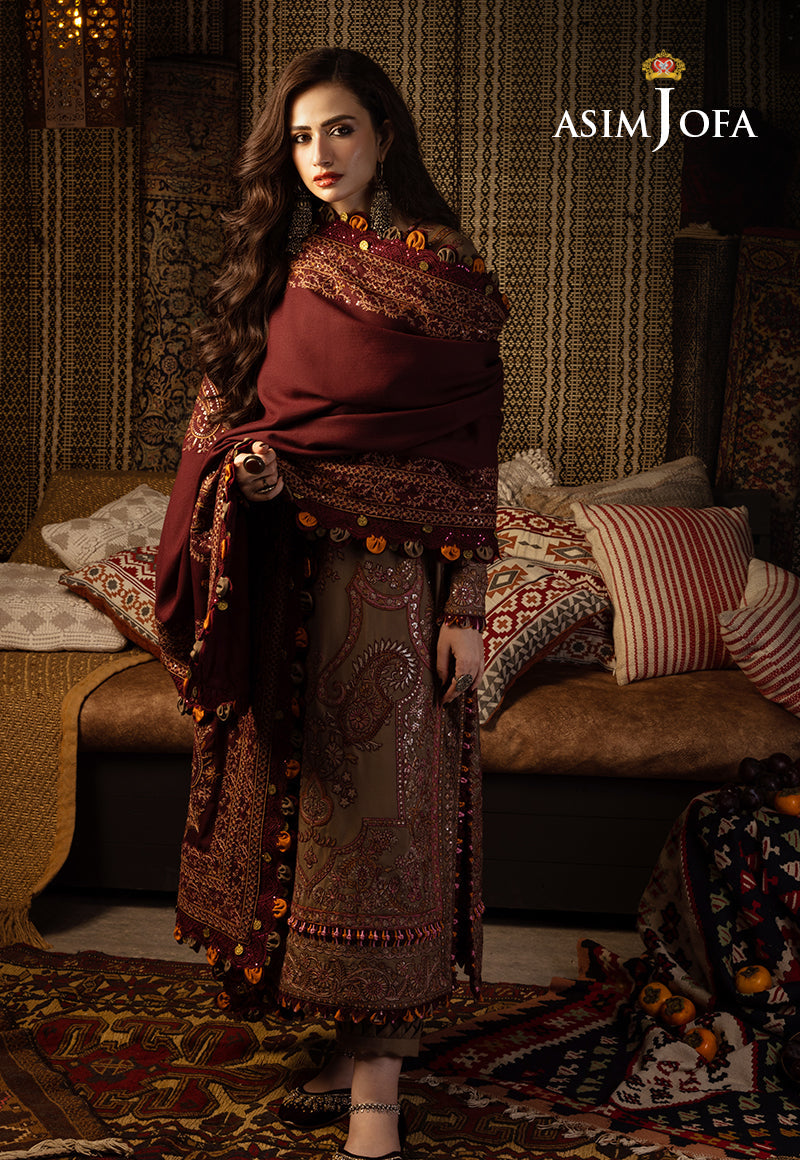 AJKTD-11 EMBROIDERED SLUB RAW SILK 3 PCS