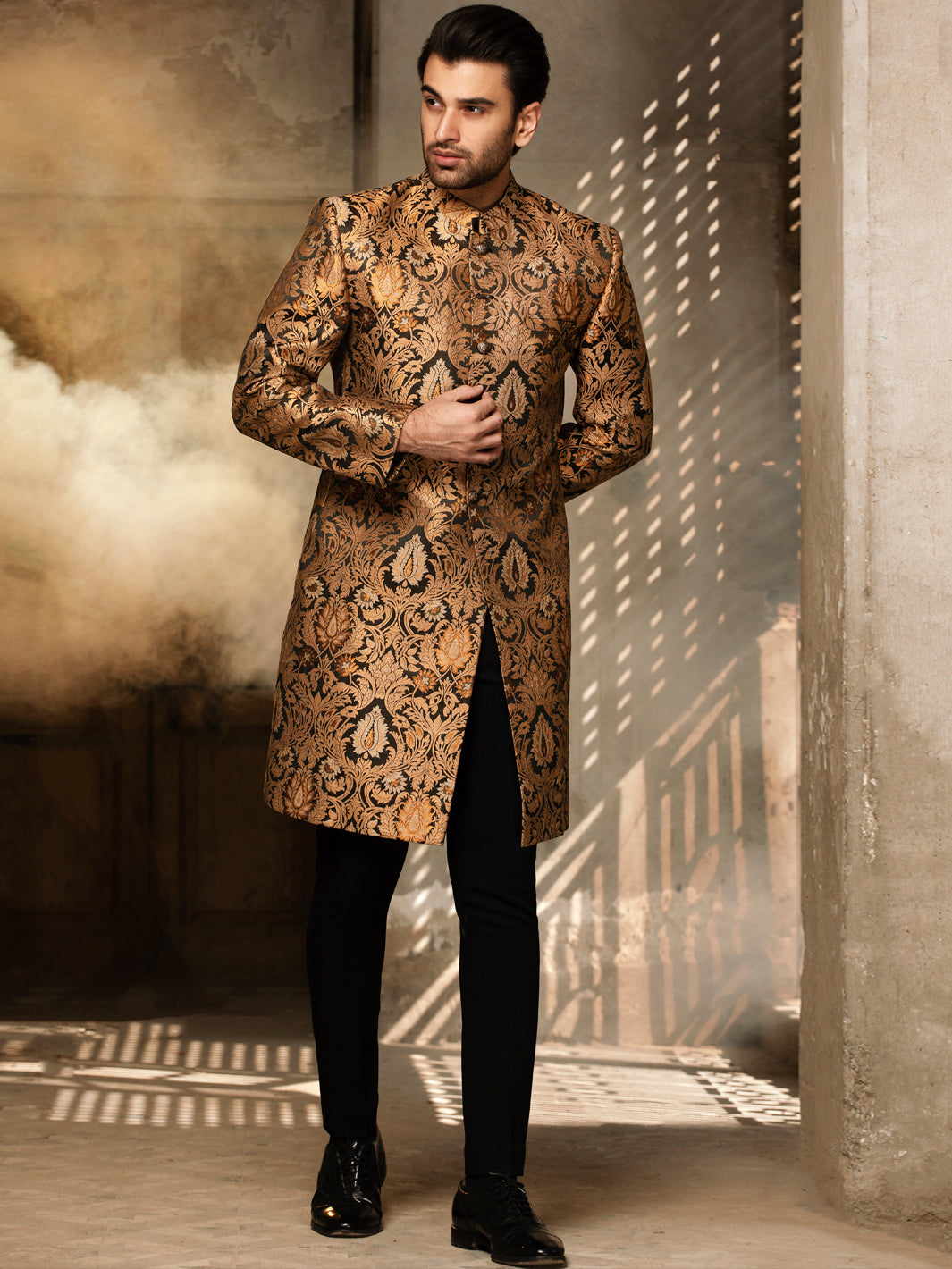 Black & Gold Blended Sherwani - AL-SW-137
