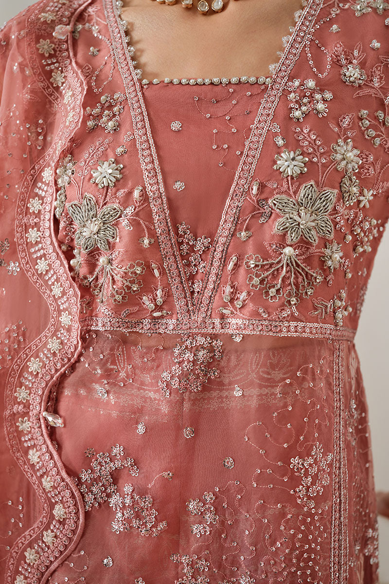 VINTAGE CORAL-3PC ORGANZA EMBROIDERED PRET