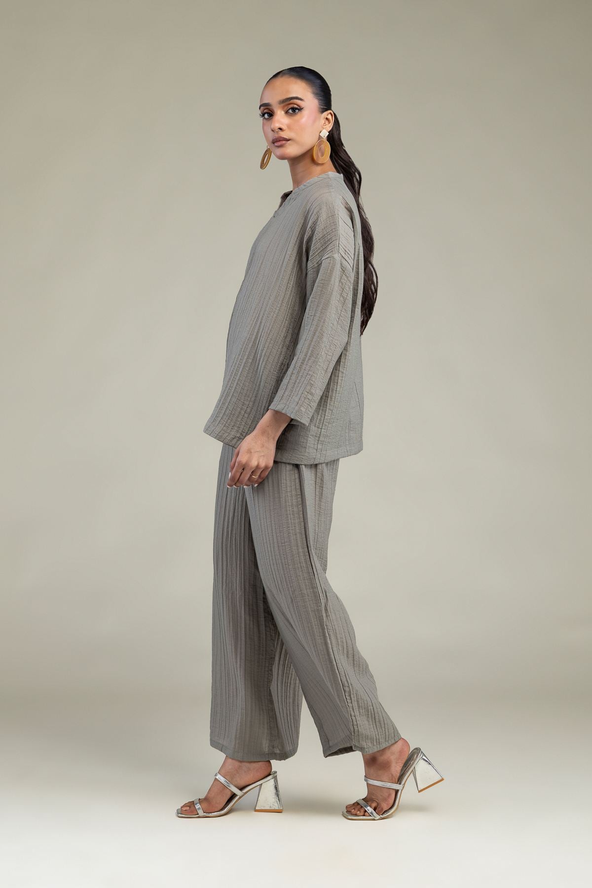 Gray Crinkle Trousers