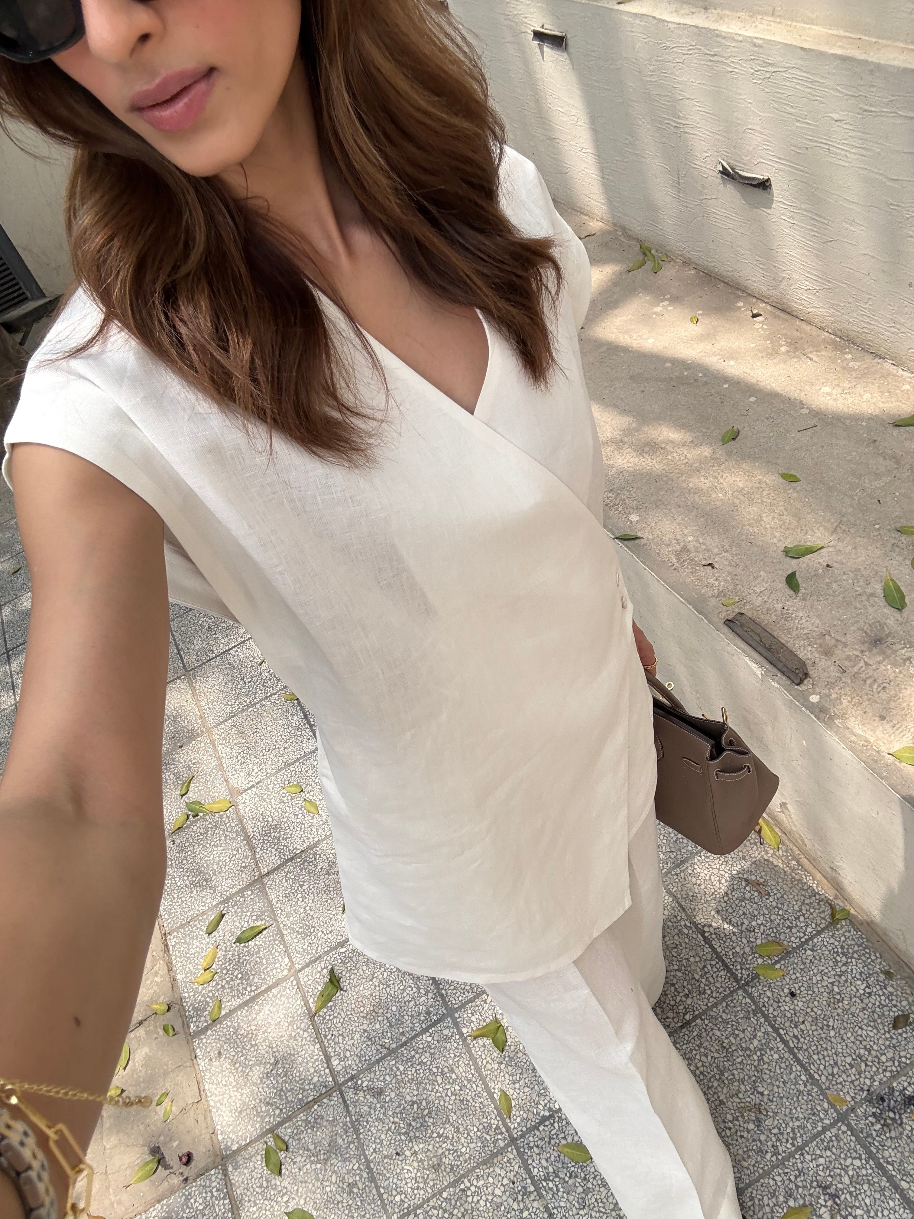 White Linen Vest Set