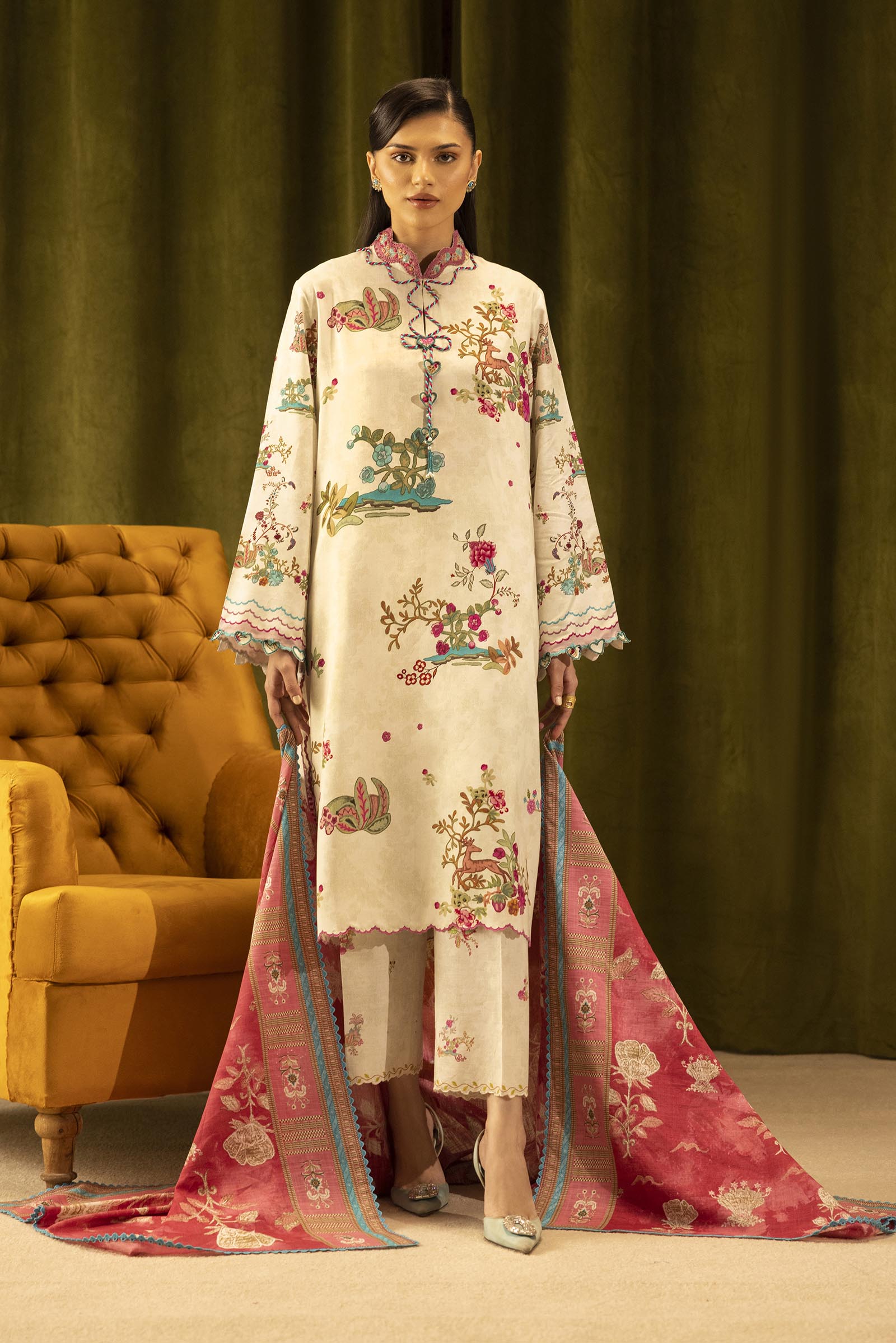 Unstitched Linen Muzlin 3 Piece Suit