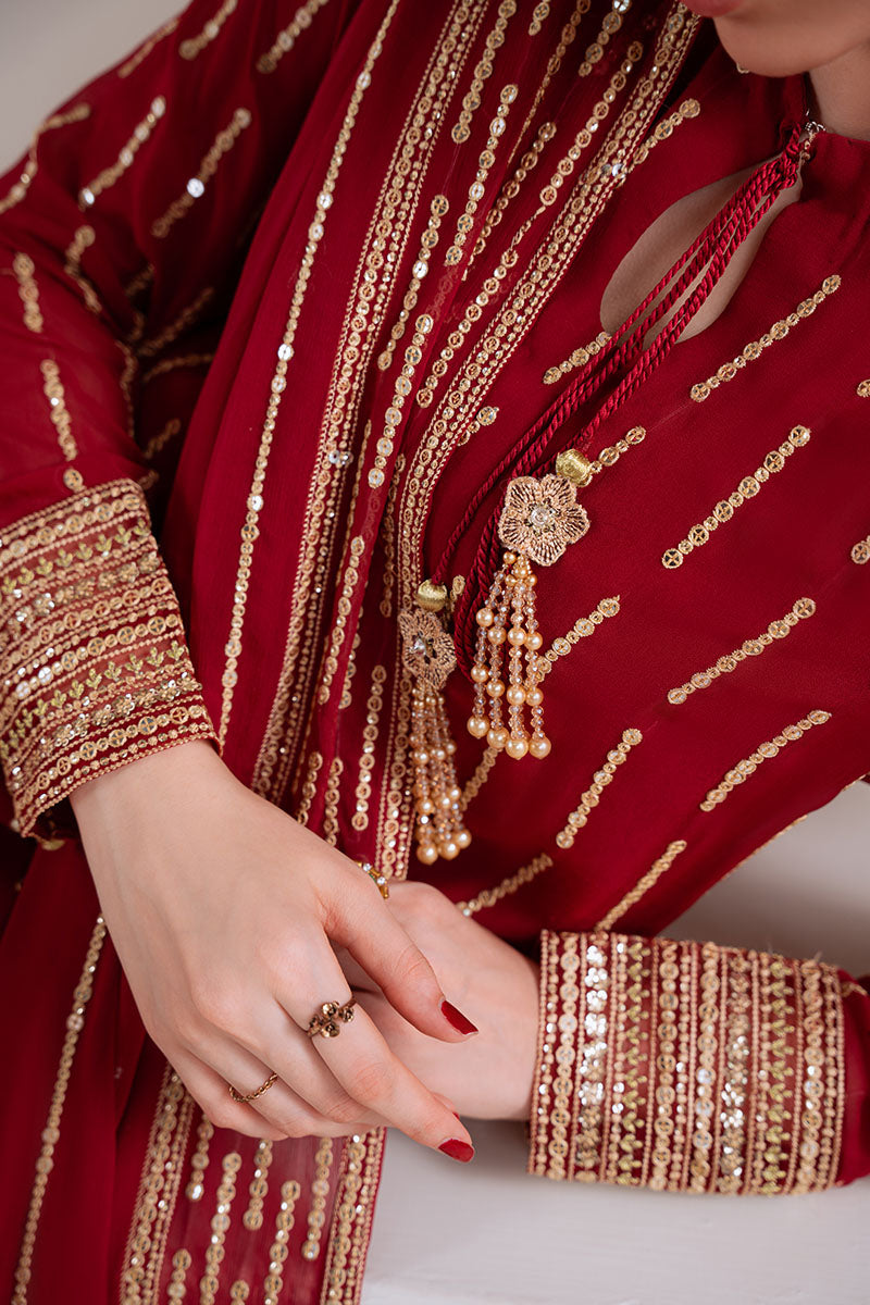 VERMILION BERRY-4PC CHIFFON EMBROIDERED SUIT