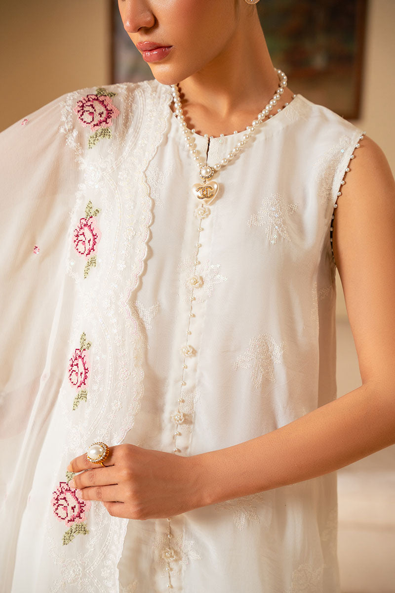 WHITE WHISPER-4 PIECE EMBROIDERED CHIFFON SUIT
