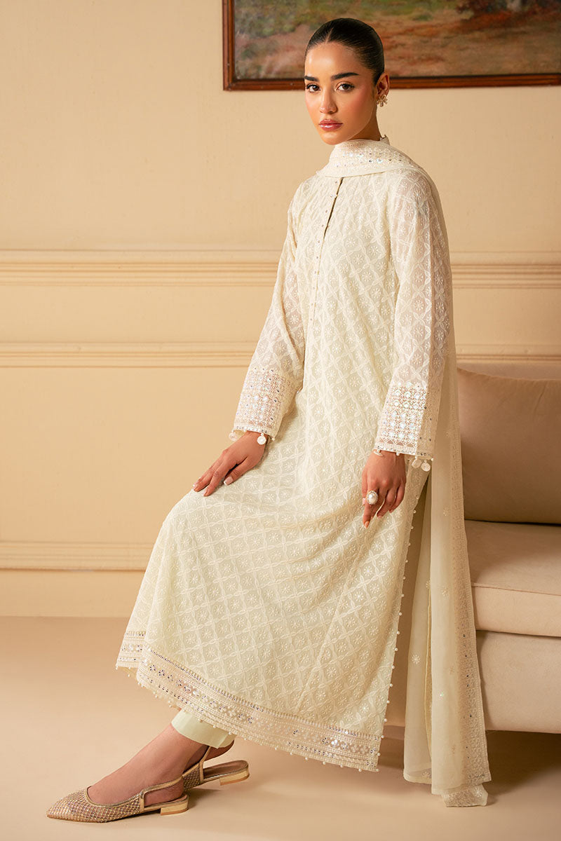 SOFT BREEZE-4 PIECE EMBROIDERED CHIFFON SUIT