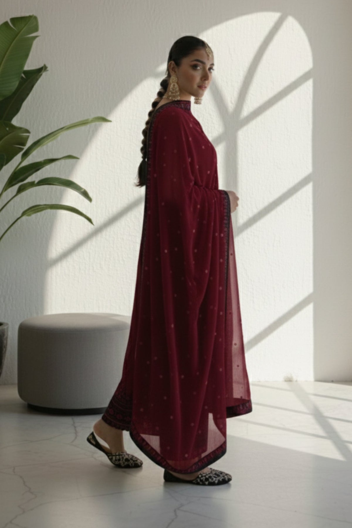 Maroon Desire 3 piece Embroidered Luxury Pret For Women
