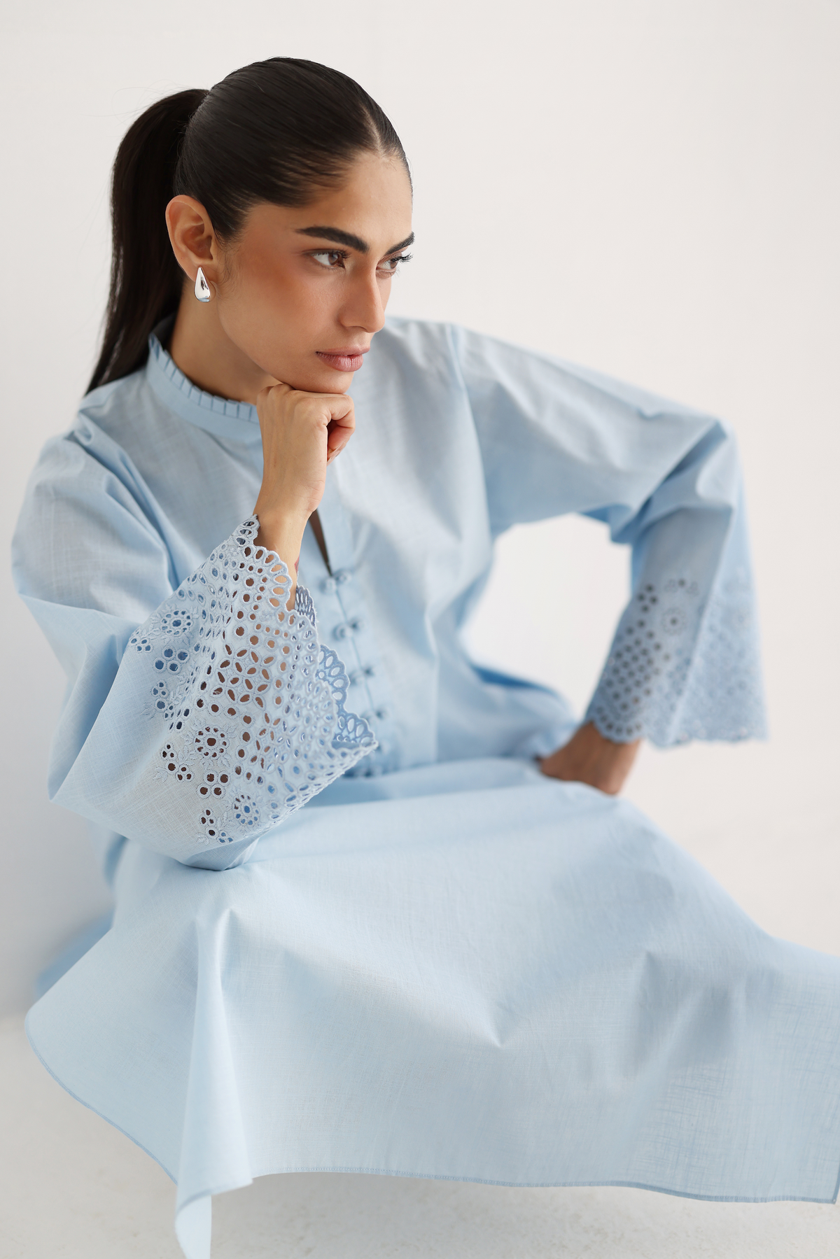 Ice Blue - Cutwork Sleeves Kurta