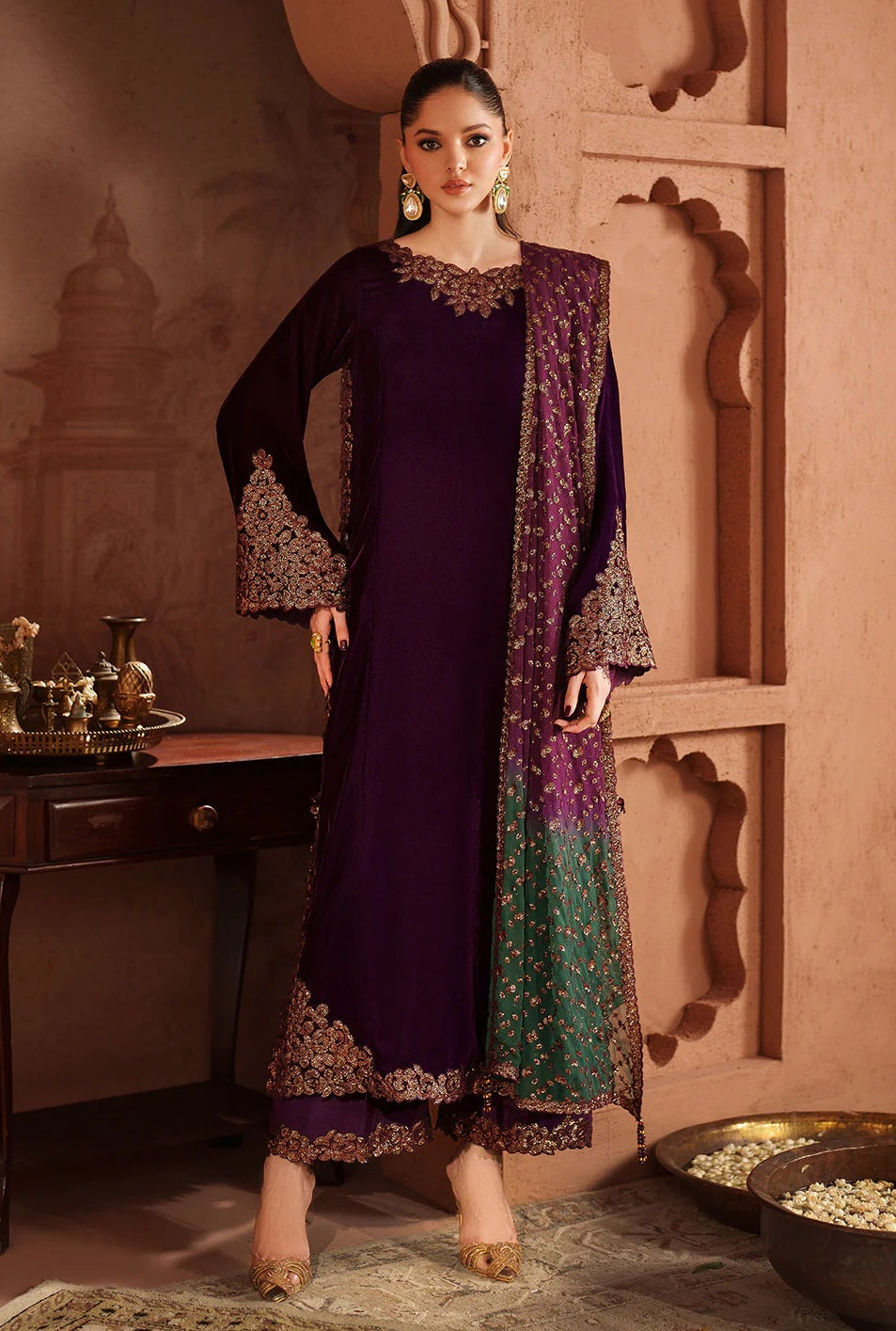 Iznik - Luxury Velvet Embroidered 3 Piece Unstitched - IV-57