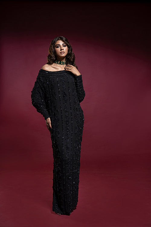 Black Self Embellished Kaftan
