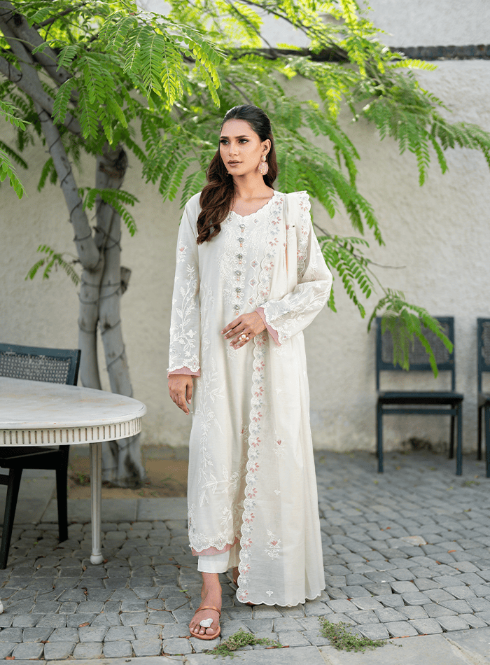 Cutwork Embroidered Long Tunic with Trousers and Dupatta