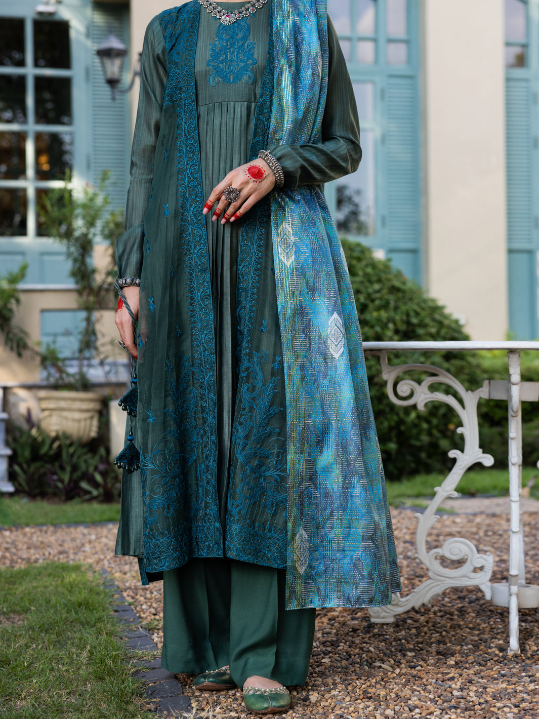 Mehndi Green Salsa Silk 3Pc Unstitched - ALP-3PS-1659