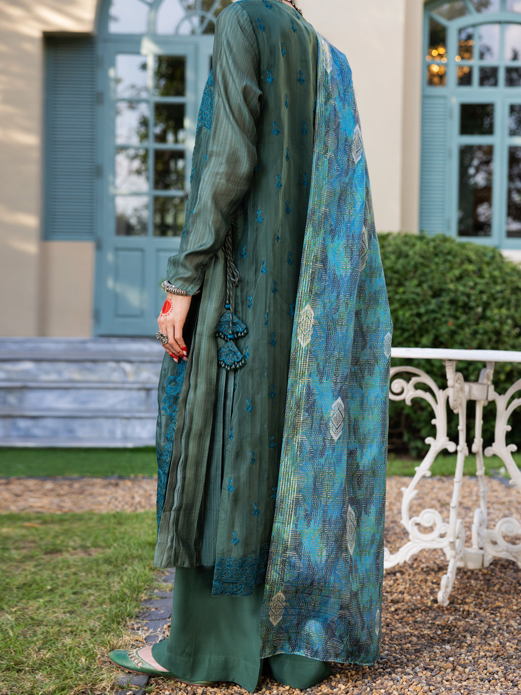Mehndi Green Salsa Silk 3Pc Unstitched - ALP-3PS-1659