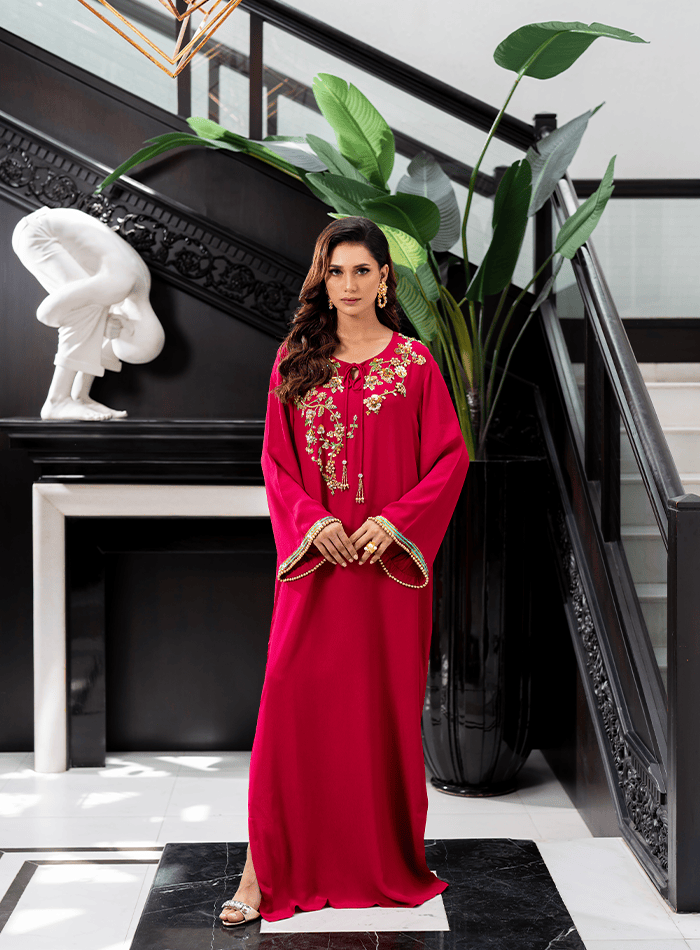Hotpink Multi Embellished Kaftan