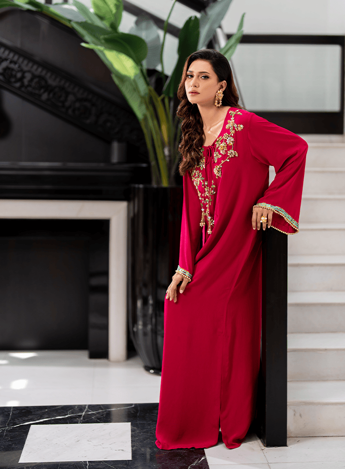 Hotpink Multi Embellished Kaftan