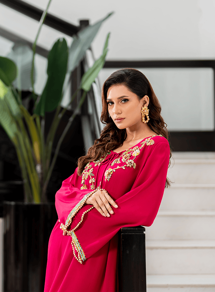 Hotpink Multi Embellished Kaftan