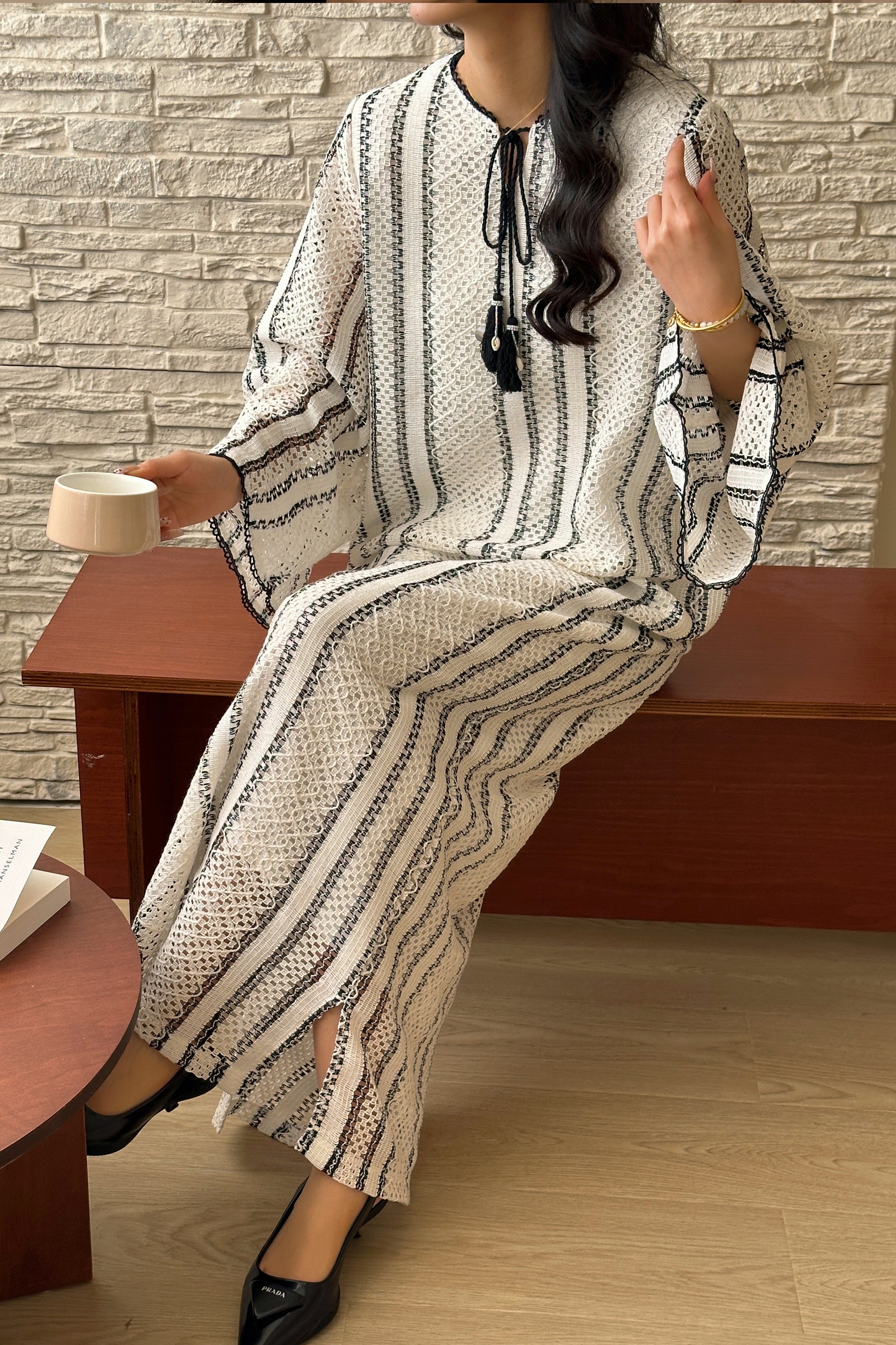 Çeşme Black & White Crochet Dress