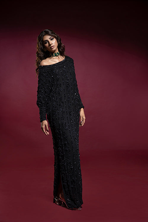Black Self Embellished Kaftan