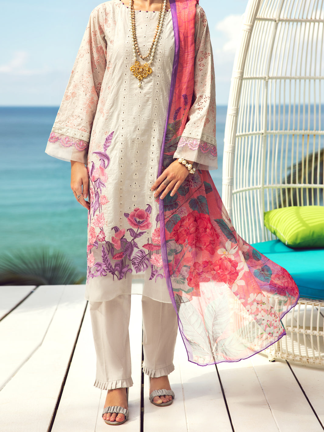 Light Grey Dyed Lawn 3Pc Unstitched - ALP-3PS-1729