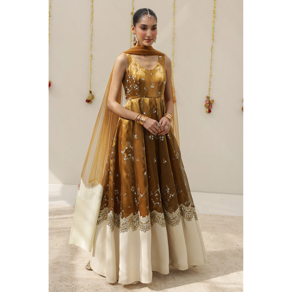 Golden Tissue Anarkali