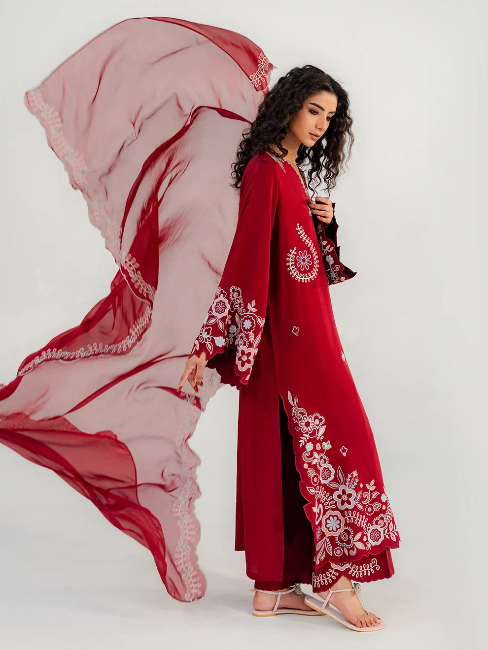 Crimson Bloom - 3pcs Rawsilk Ensemble