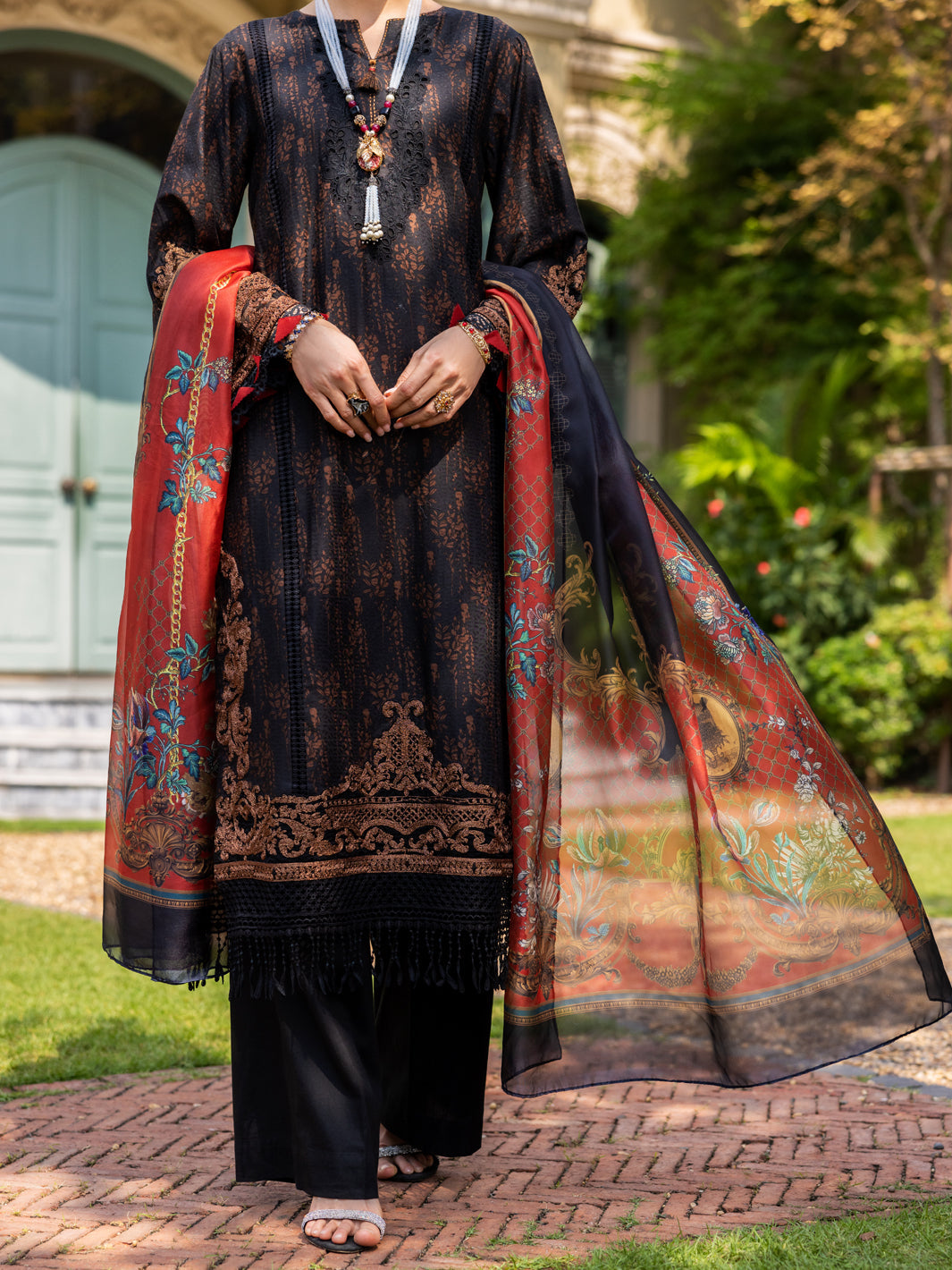 Black Jacquard 3Pc Unstitched - ALP-3PS-1866
