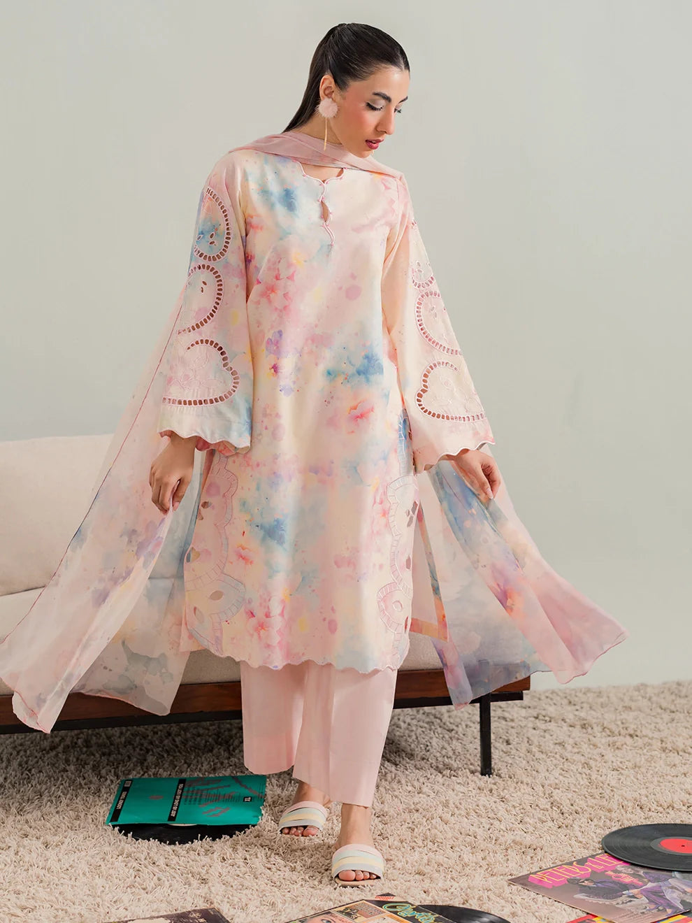 Peach - 3Pc Printkari Suit