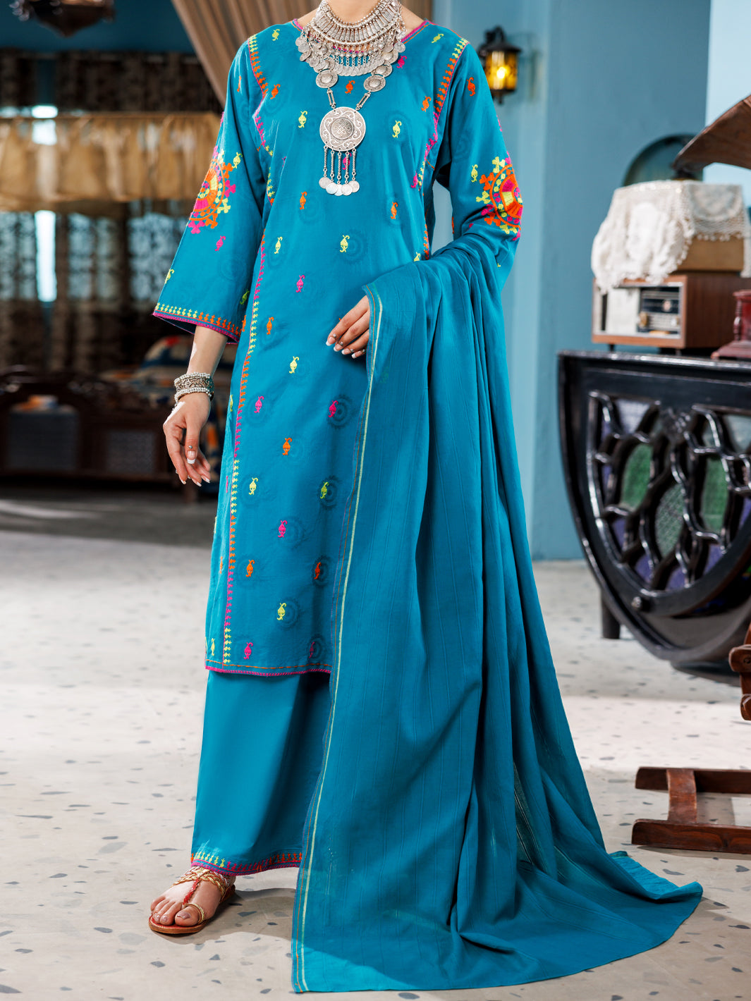 Sea Green Jacquard 3Pc Unstitched - ALP-3PS-1926