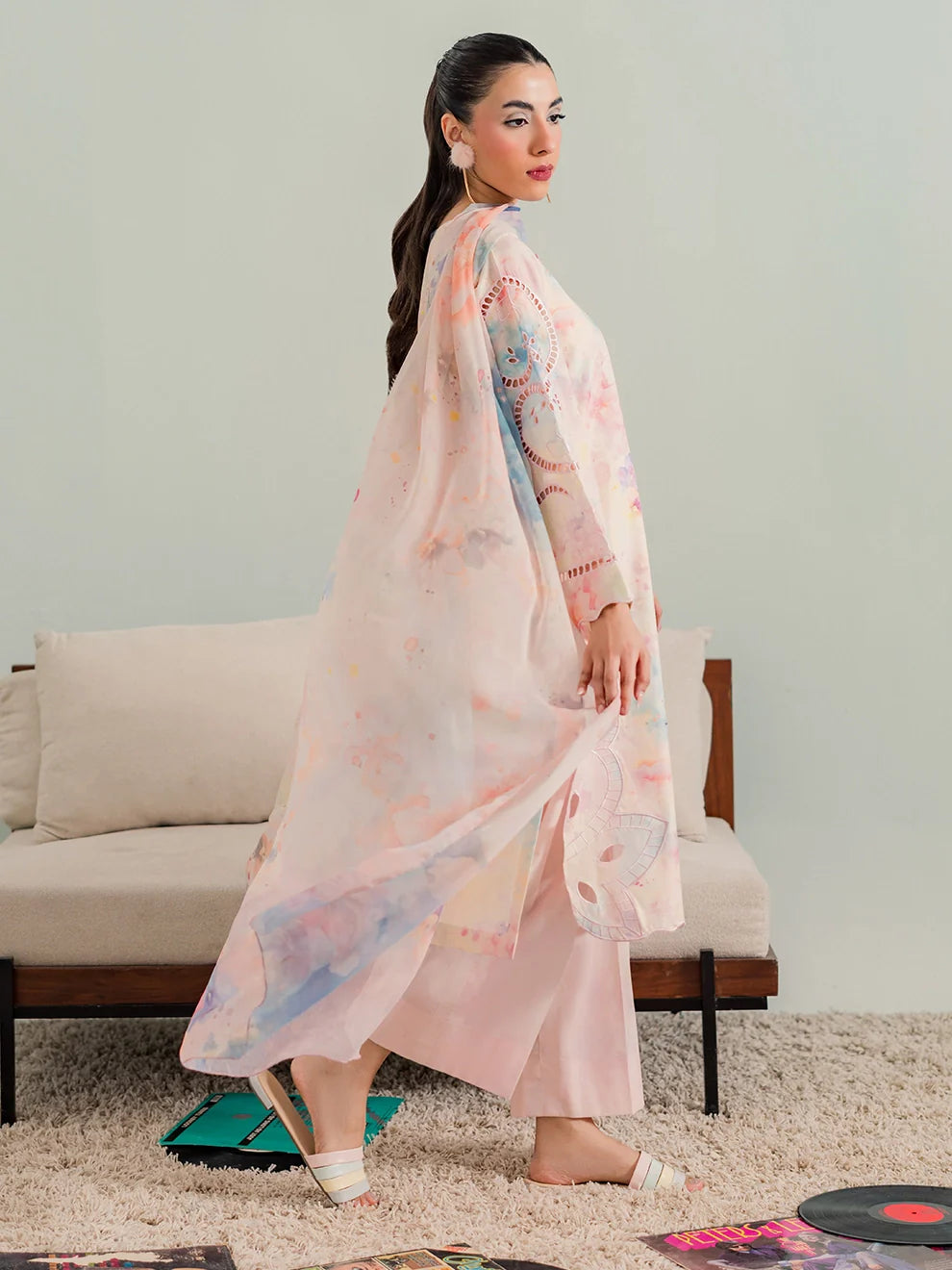 Peach - 3Pc Printkari Suit