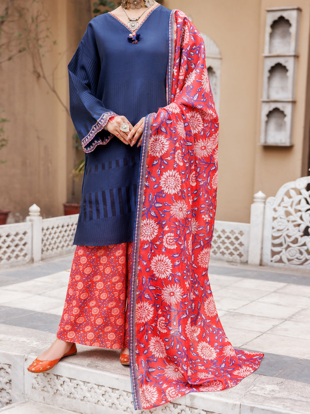 Blue Yarn Dyed 3Pc Stitched - ALP-3PS-1932
