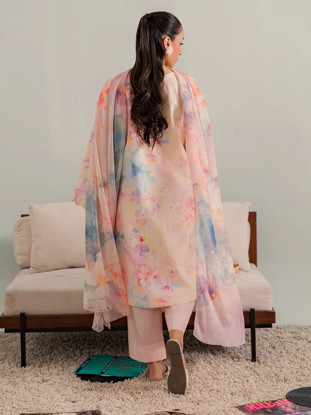 Peach - 3Pc Printkari Suit