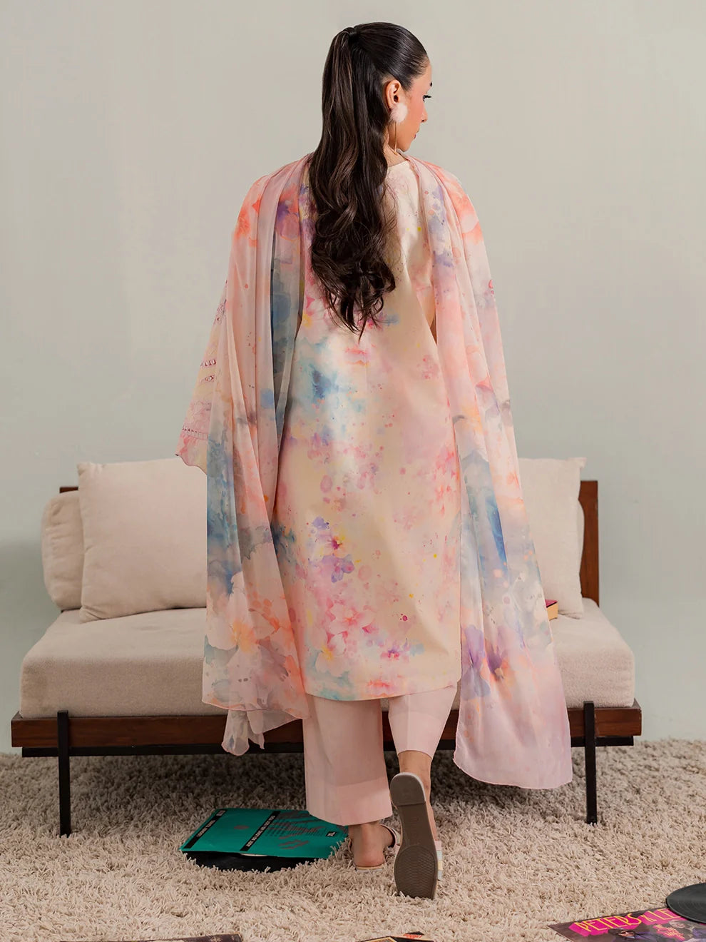 Peach - 3Pc Printkari Suit