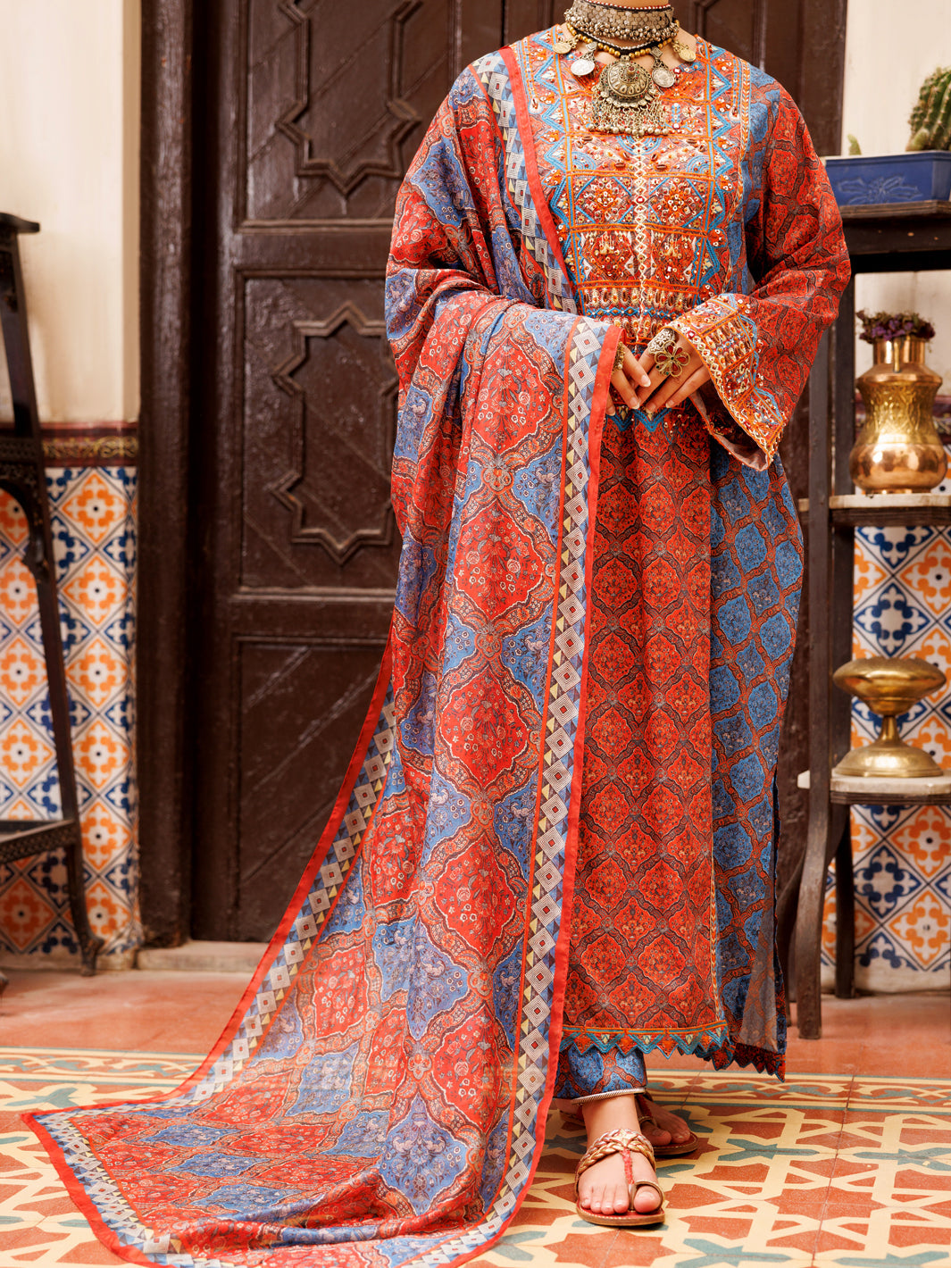 Multicolor Poly-Lawn 3Pc Unstitched - ALP-3PS-1958A