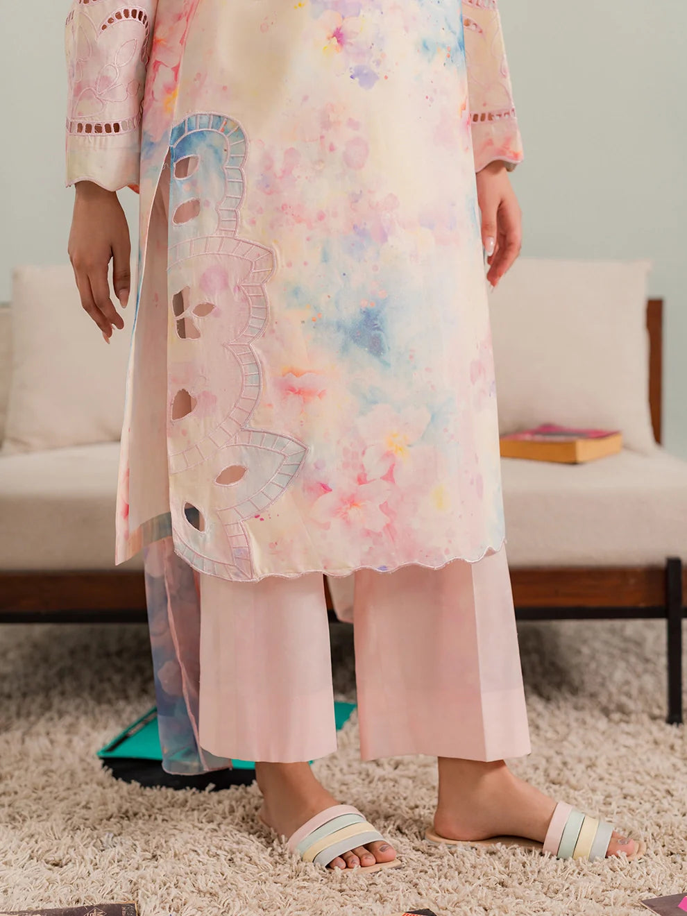 Peach - 3Pc Printkari Suit