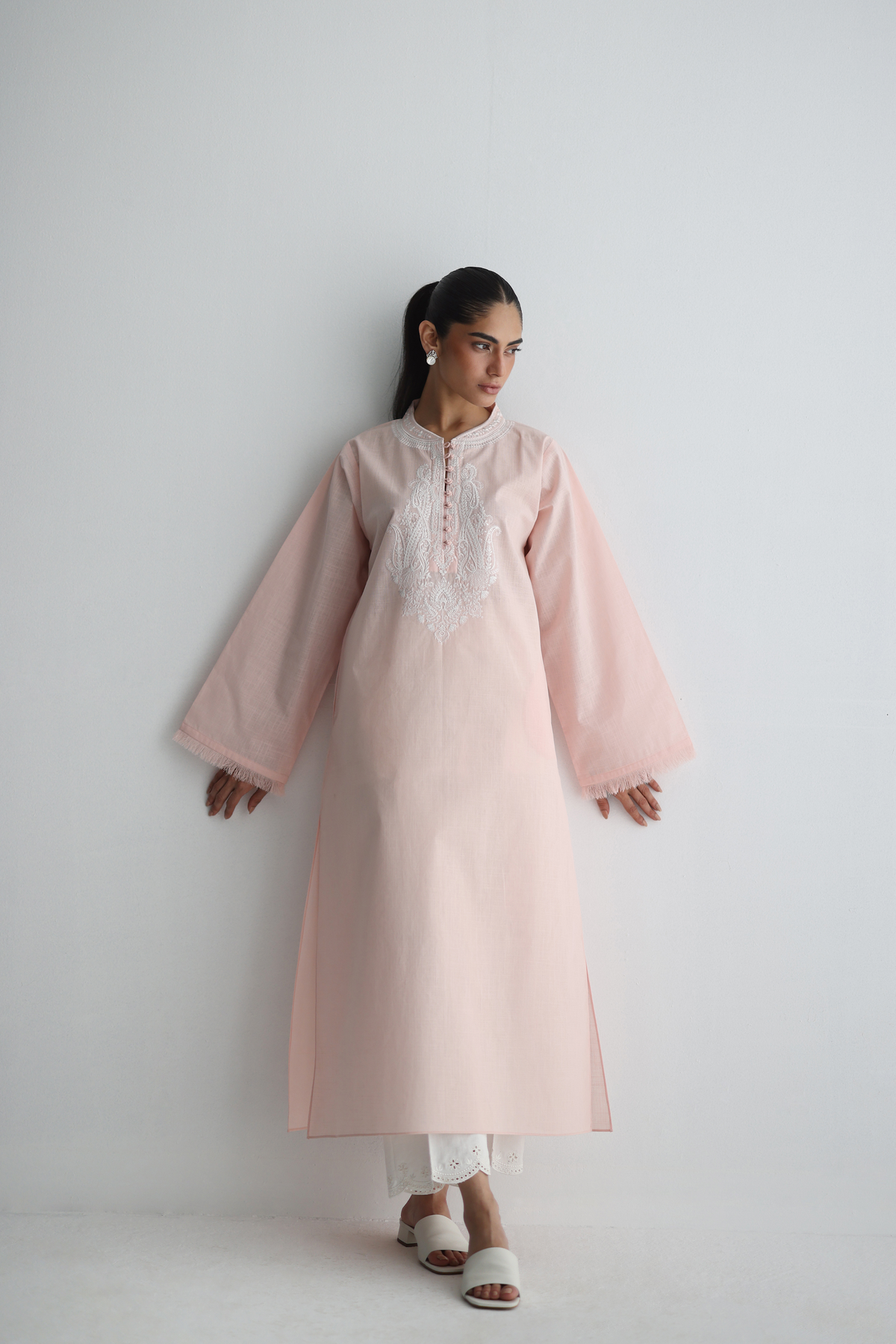 Petal Pink - Paisley Embroidered Kurta