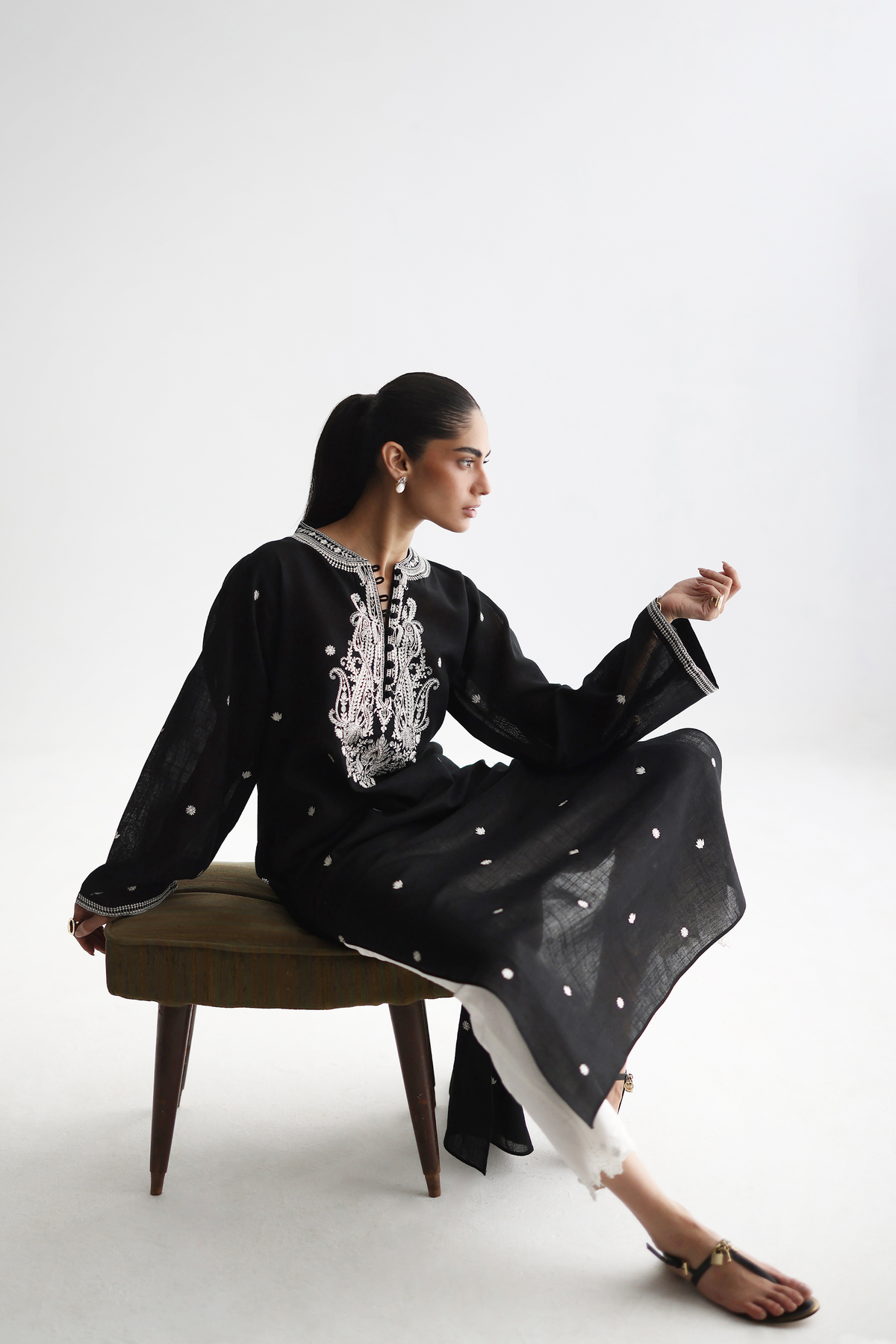 Black - Fully Embroidered Kurta