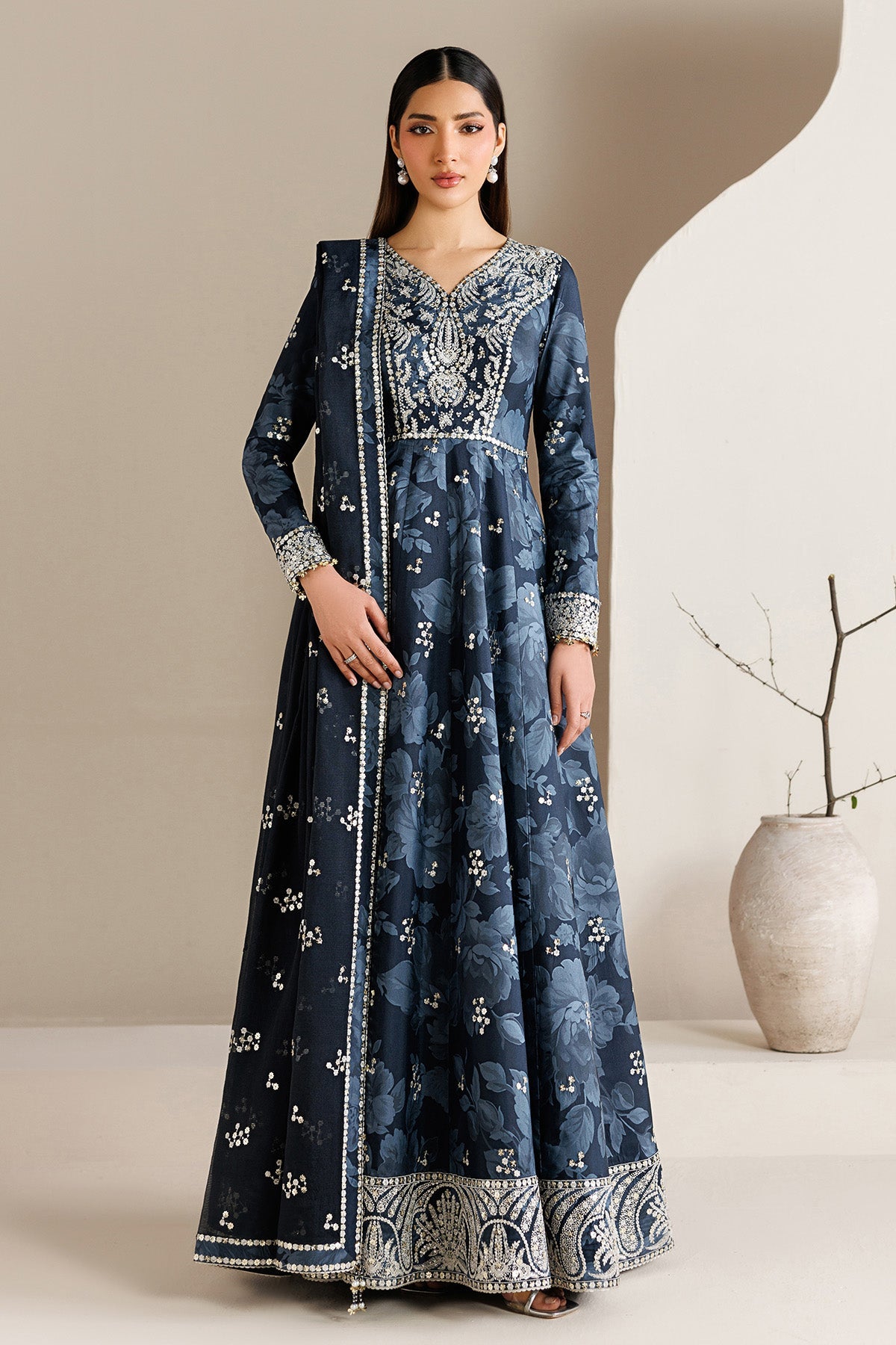 EMBROIDERED RAW SILK UR-7086