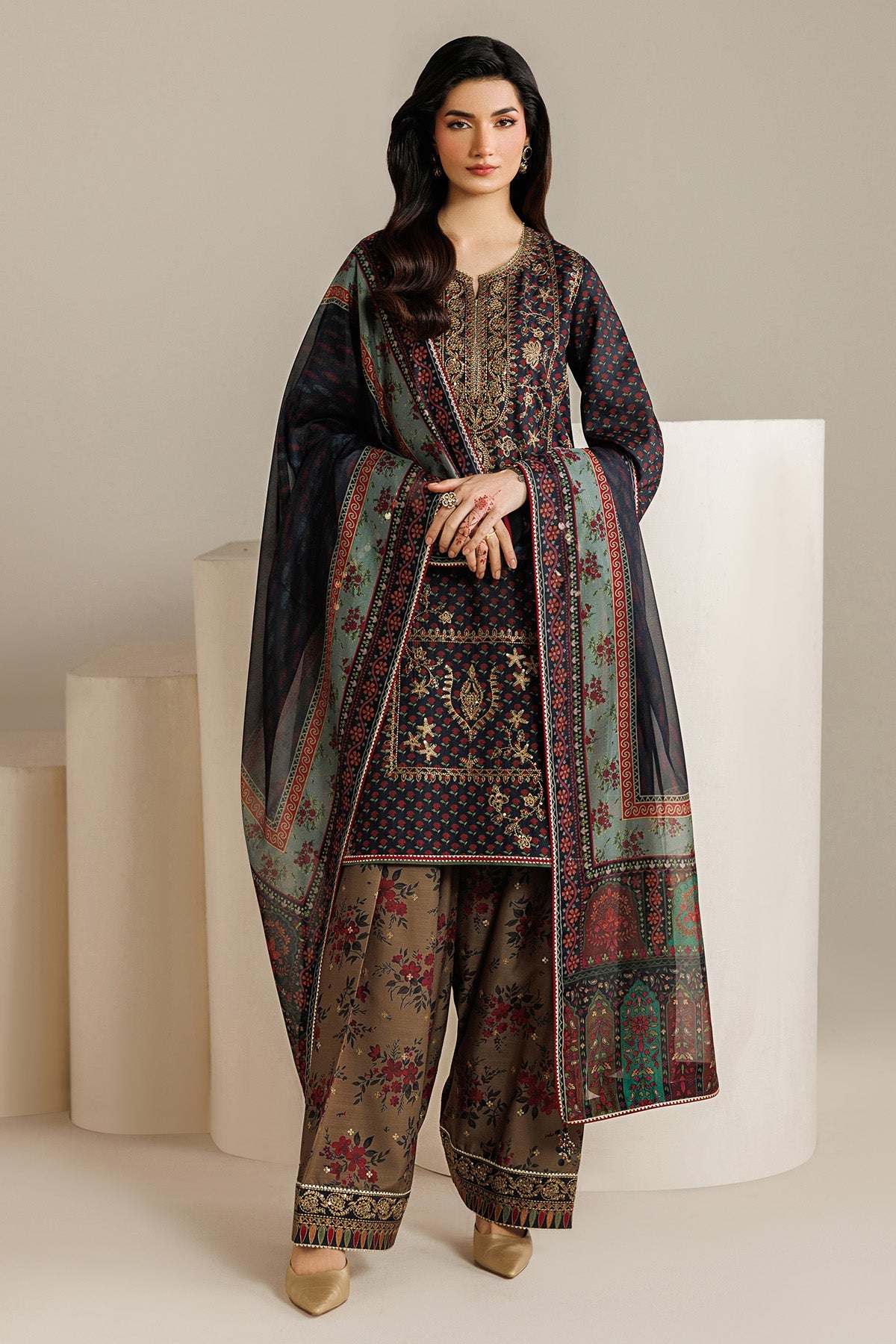 EMBROIDERED RAW SILK UR-7078