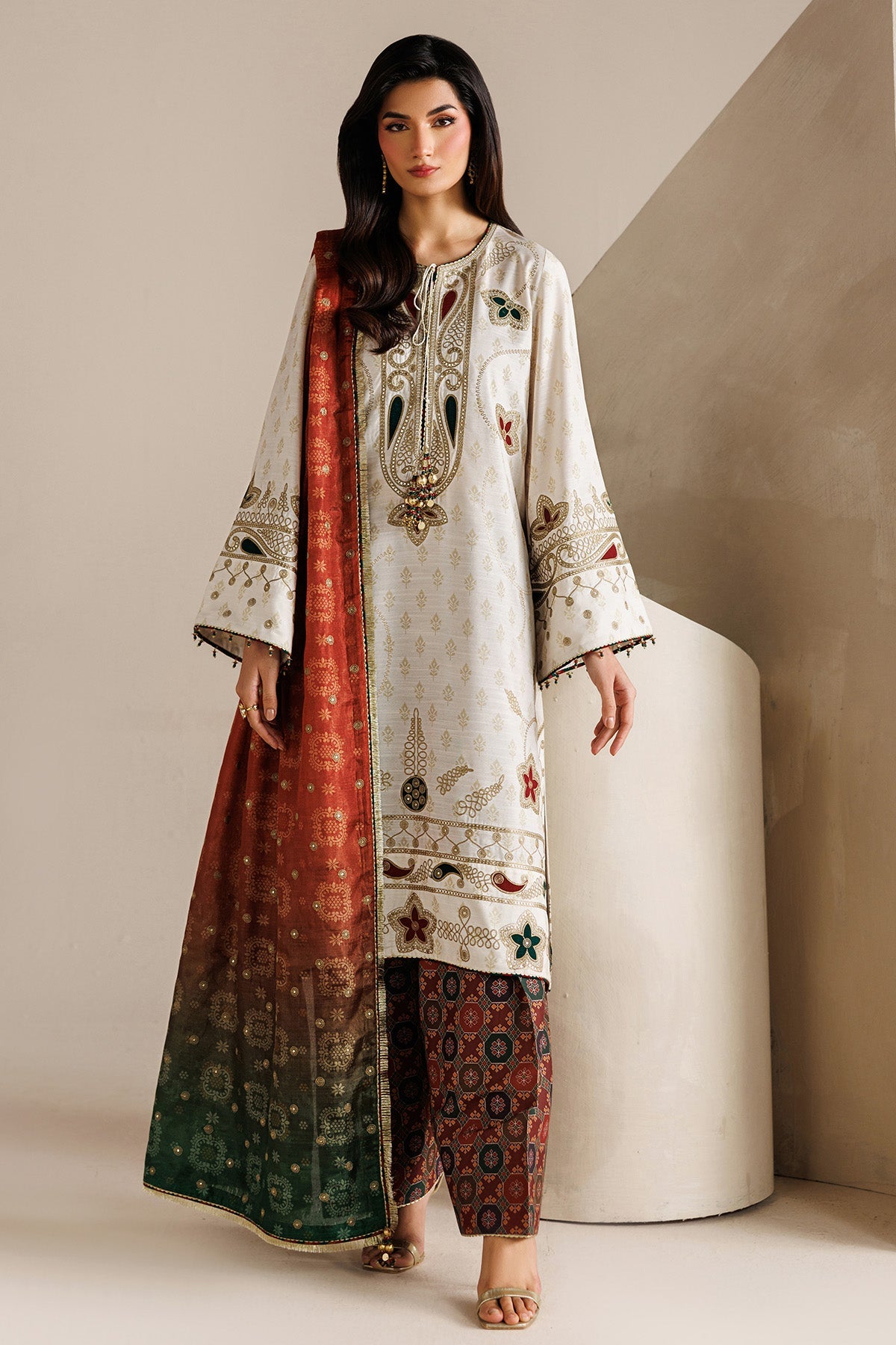 EMBROIDERED RAW SILK UR-7085