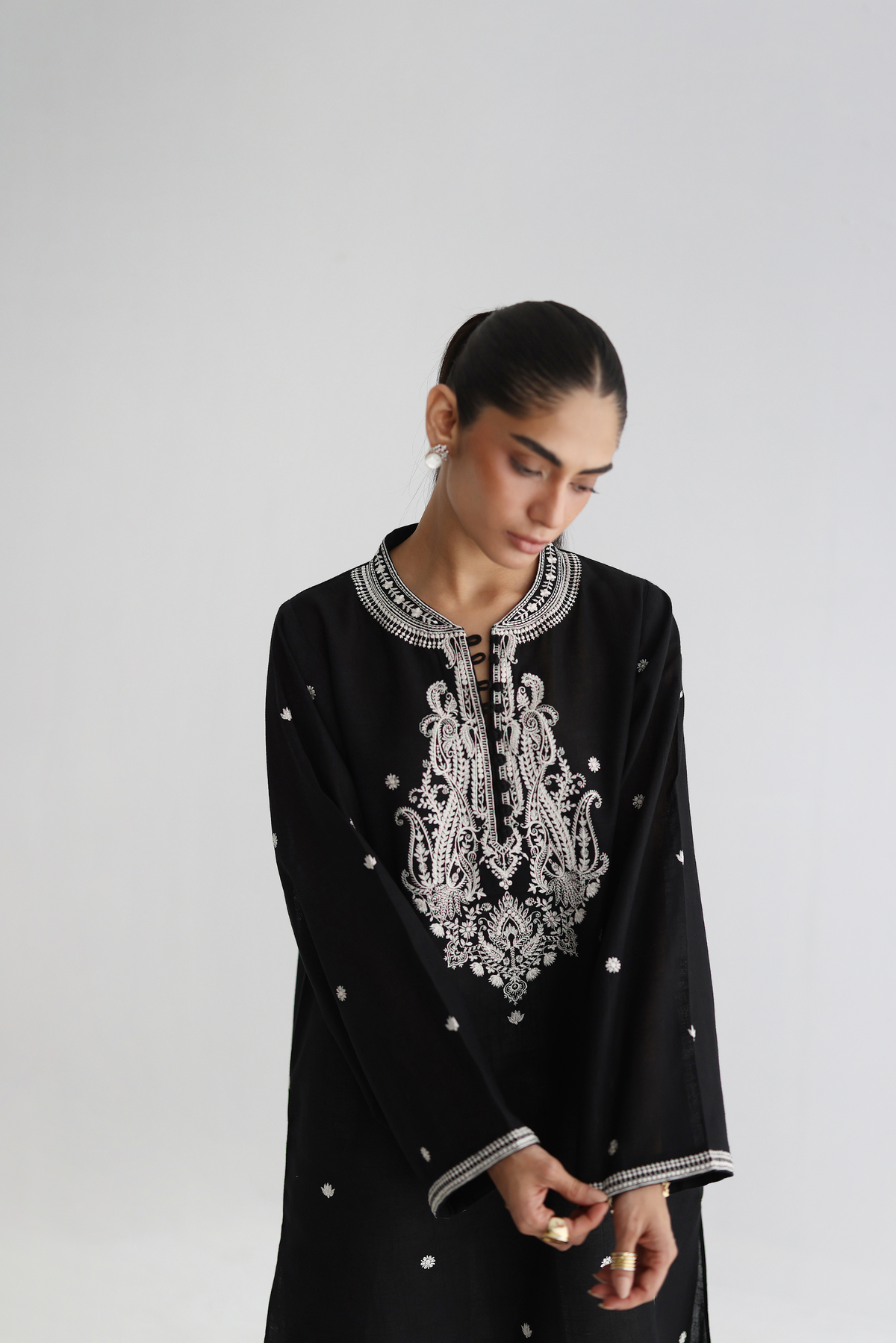 Black - Fully Embroidered Kurta