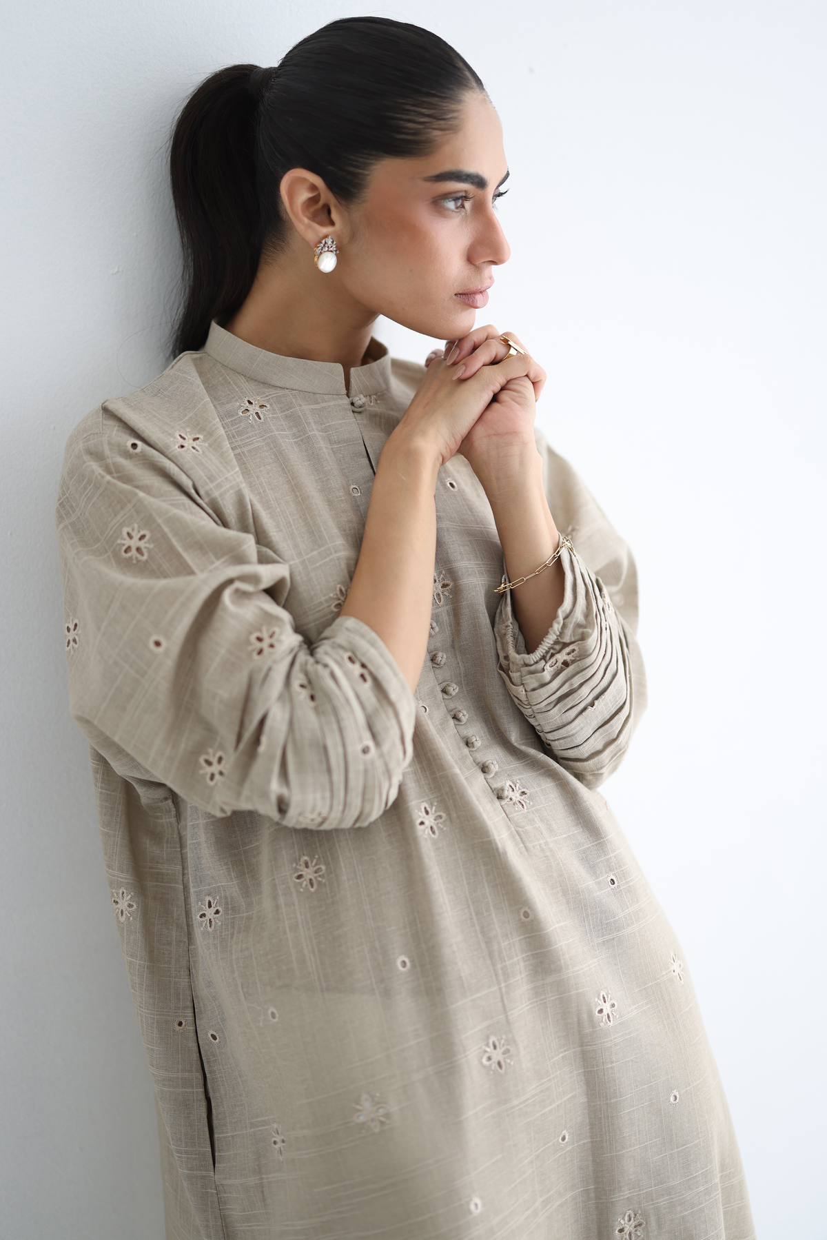 Fawn - All-over Cutwork Kurta