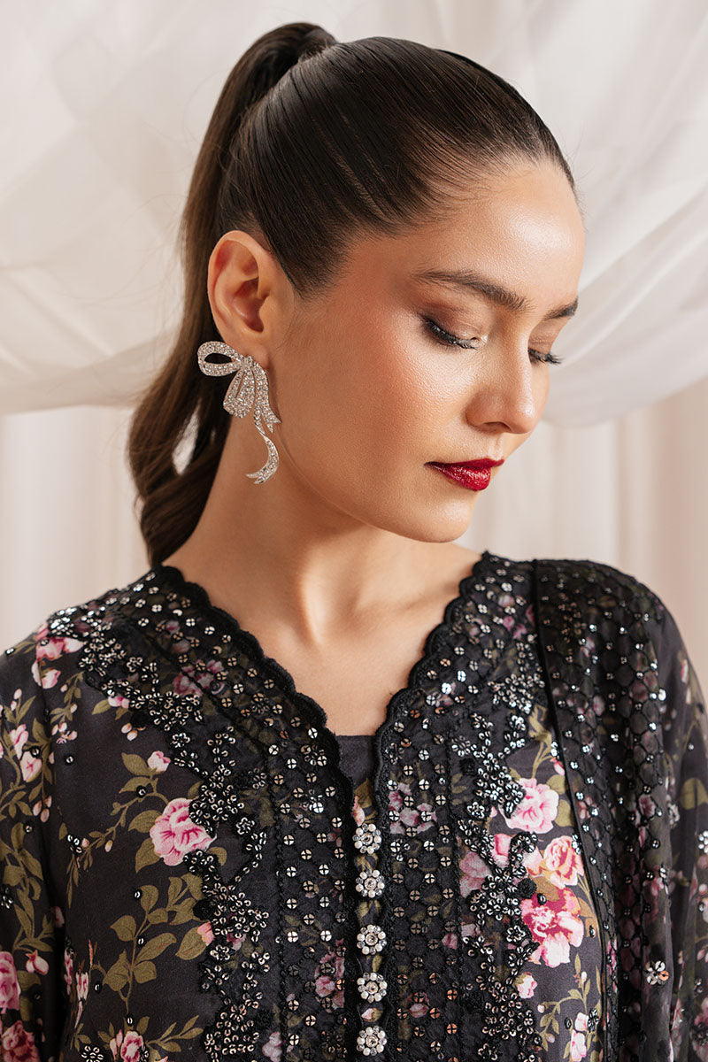 GRAPHITE GLOW-3 PIECE EMBROIDERED SILK SUIT