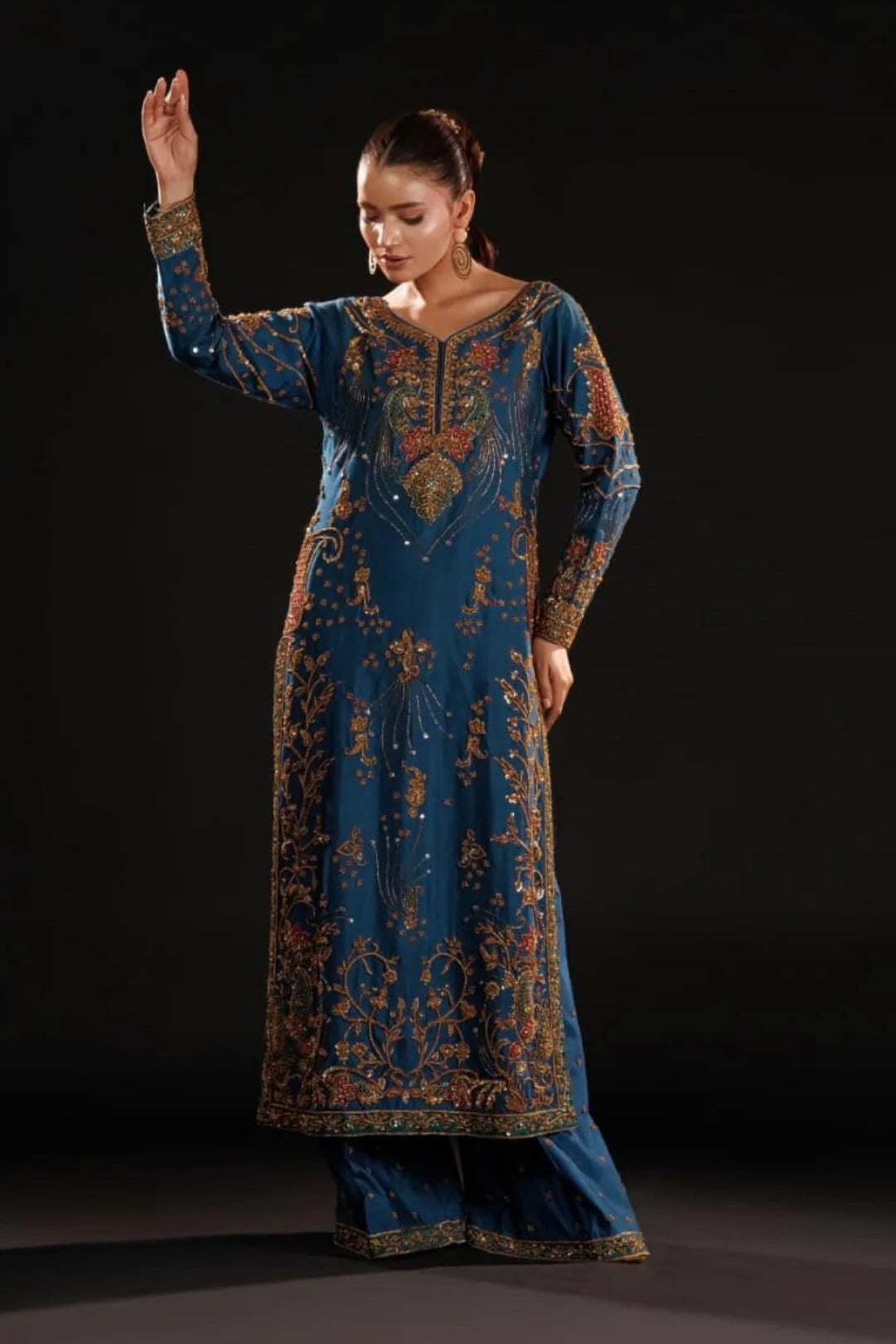 Uama Silk Luxury Raw Silk Embroidered 3Pc Unstitched Suit Azure Dynasty