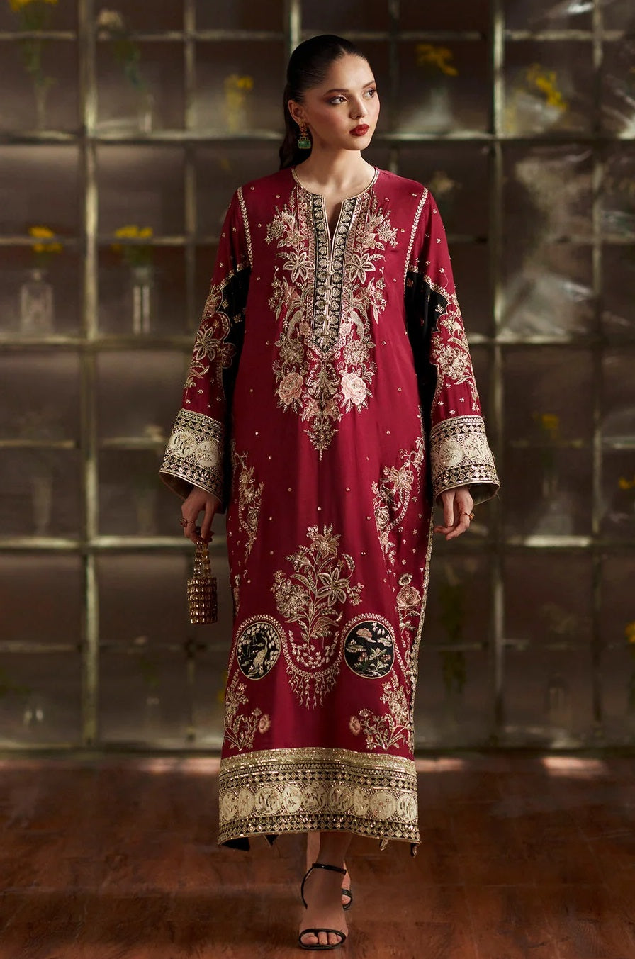 ETHNC Kaftan Luxury Raw Silk Embroidered 3Pc Unstitched Suit PA-164