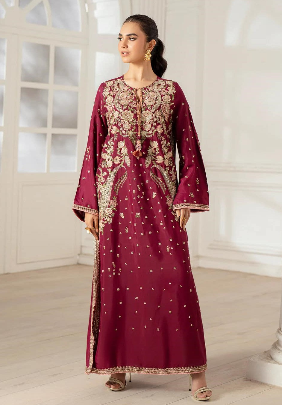 Ethnc Luxury Silk Embroidered 3 Pc Unstitched Kaftan Suit PA-211