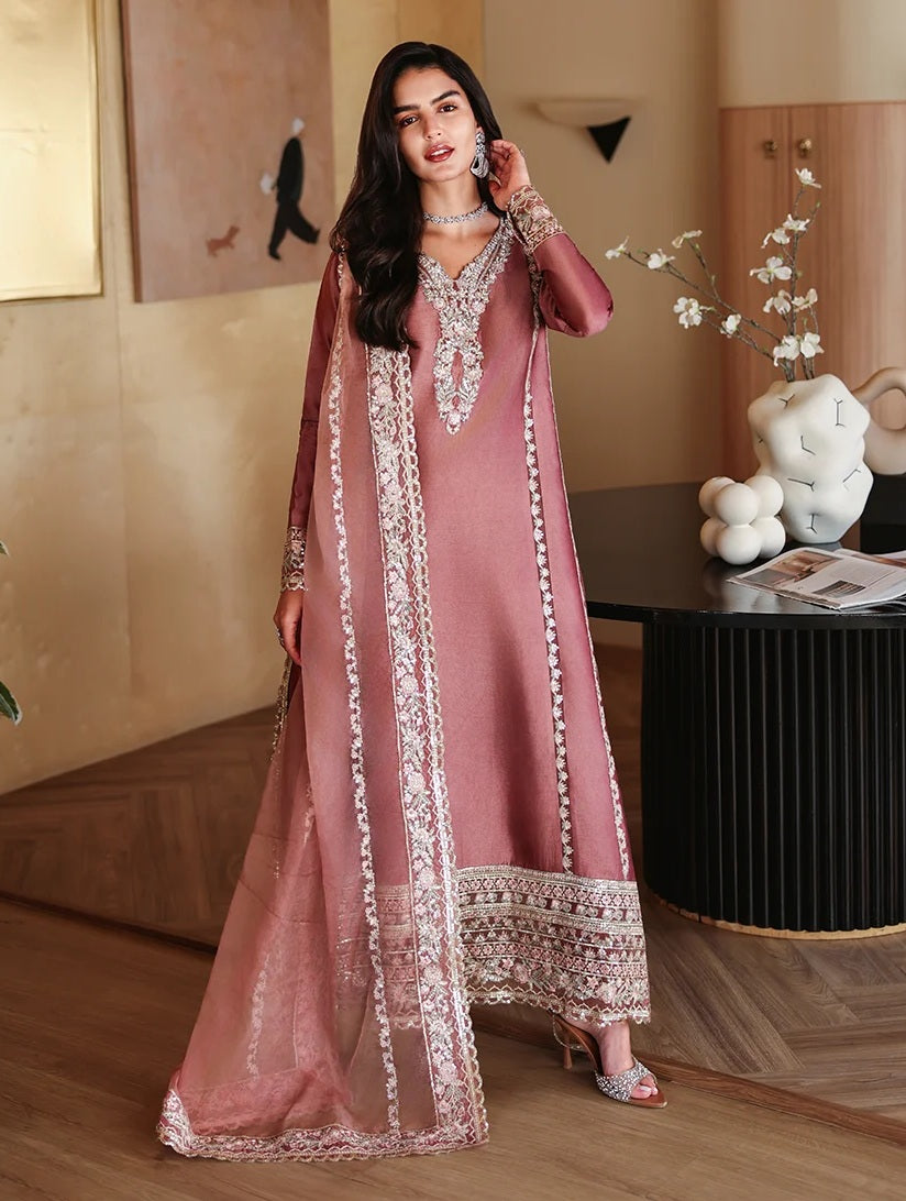 Mushq Rowa Luxury Silk Embroidered 3Pc Unstitched Suit PA-222 blush pink