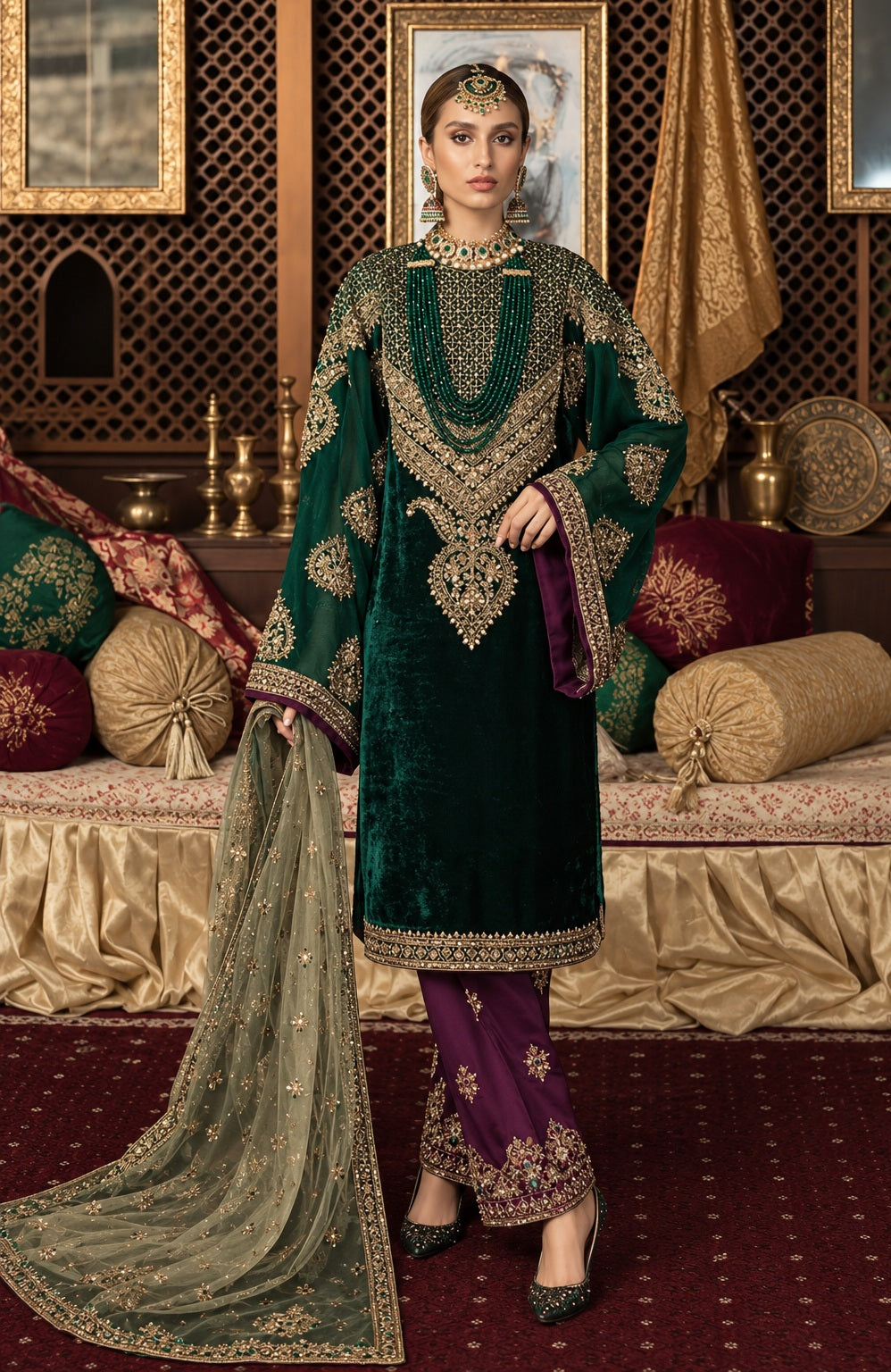 Maria.B Mahnoor Luxury Velvet Embroidered 3Pc Unstitched Suit PA-225