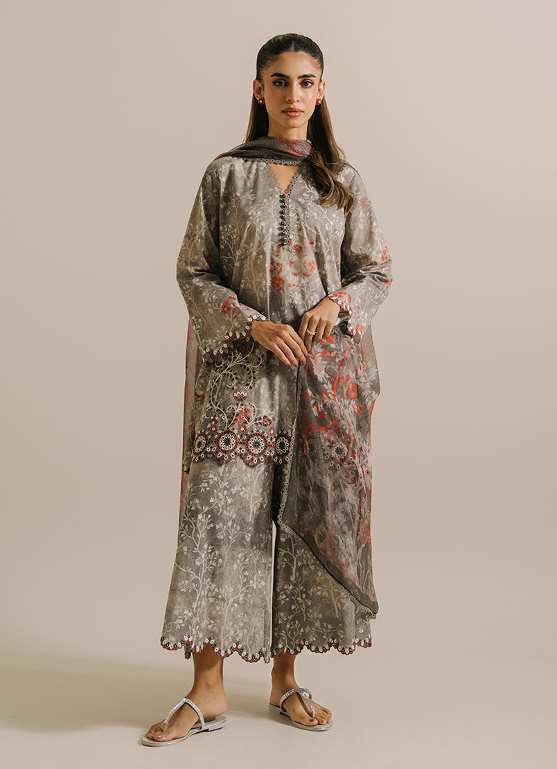 3 PC Printed Embroidered Suit - 13832651204020